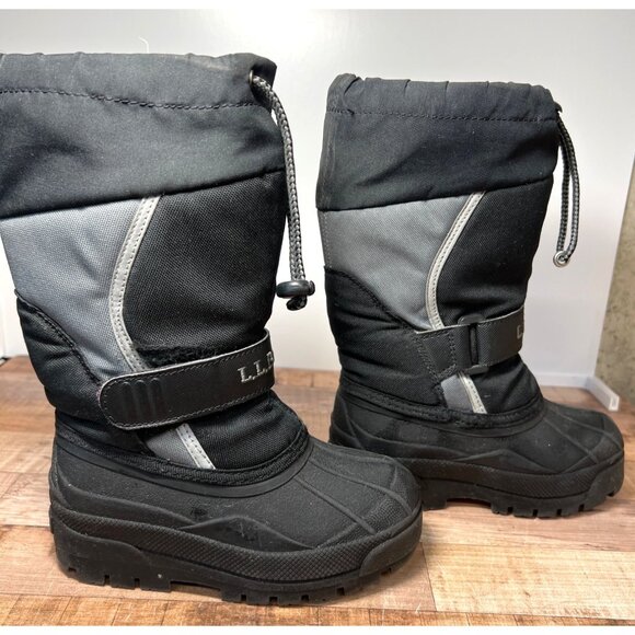 L.L. Bean Kids Size 10 Snow Winter Boots Waterproof Insulated Black & Gray - Picture 1 of 9